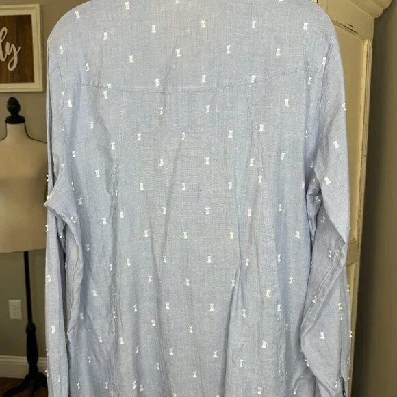 NWT - (L) Sim & Sam Blue Embroidered Button Down, Relaxed Fit Shirt - Picture 4 of 4